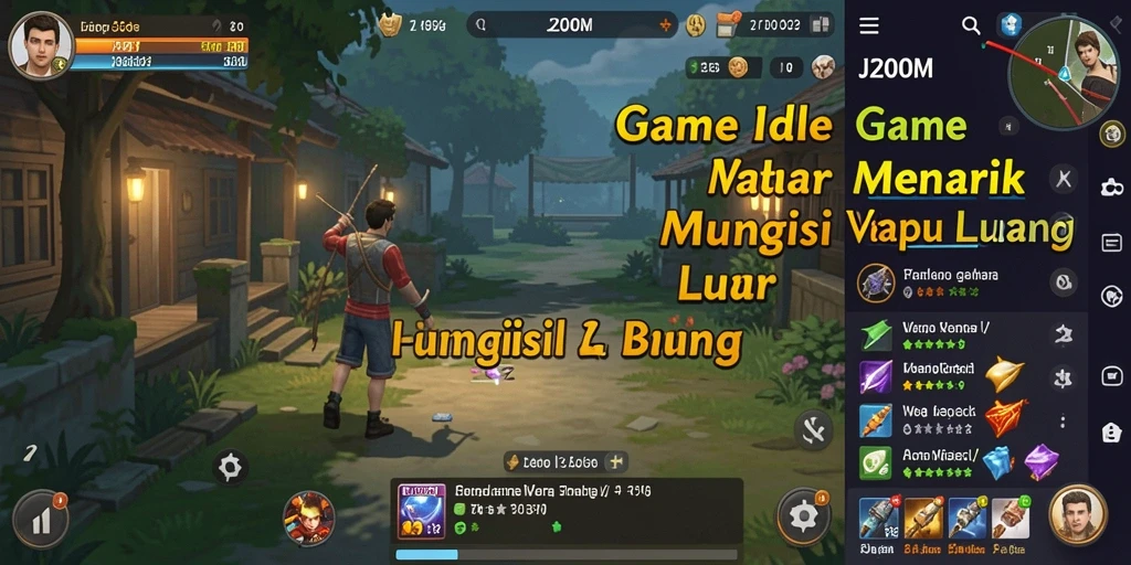 Screenshot J200M menampilkan gameplay Idle yang menarik dengan grafis cerah.