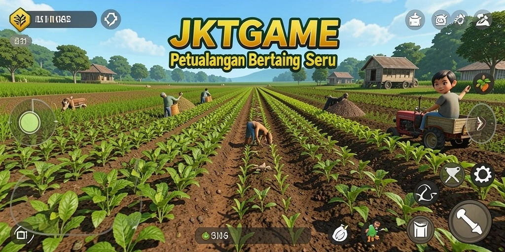 Screenshot dari gameplay JKTGAME menunjukkan serunya bertani di ladang virtual.