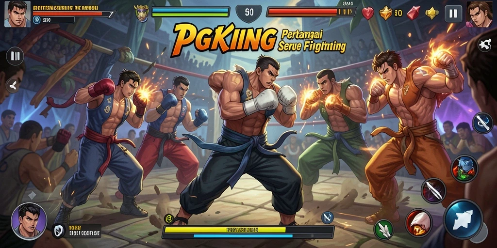 Screenshot utama PGKING menampilkan aksi pertarungan yang mendebarkan.