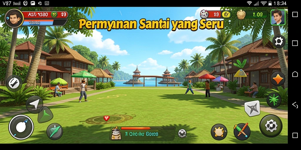Tampilan gameplay V87 yang ceria dan penuh warna.