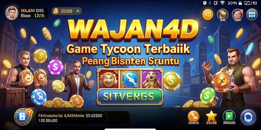 Tampilan gameplay <strong>WAJAN4D</strong> yang menonjolkan simulasi manajemen bisnis.